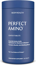 BodyHealth PerfectAmino (300 ct) Easy to Swallow Tablets Essential Amino Acids Supplement with BCAAs Vegan Protein for Pre/Post Workout &amp Muscle Recovery with Lysine Tryptophan Leucine Methio