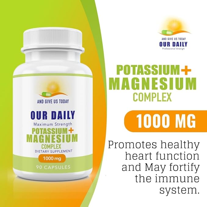Daily Vites Potassium Magnesium Supplement 1000mg – 90 Capsules – Potassium 500mg &amp Magnesium 500mg – Magnesium Aspartate Glycinate Oxide Gluconate &amp Citrate – Muscle Heart &amp Electrol