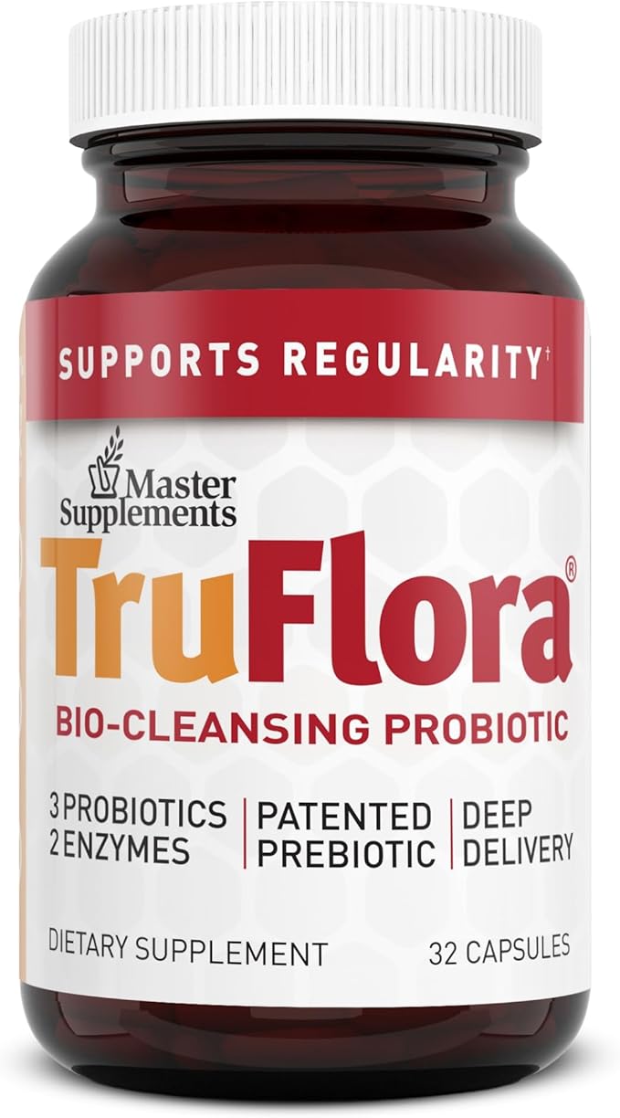 Master Supplements TruFlora - 32 Capsules - Blend of Probiotics &amp Enzymes - Promotes Optimal Gut Health &amp Boosts Energy - Gluten Free - 32 Servings