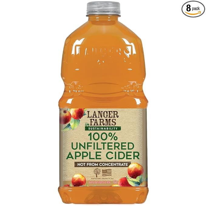 Langer Farms Unfiltered 100% Apple CiderNot from Concentrate 64 Fl Oz (Pack of 8)