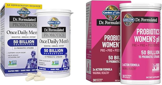 Garden of Life Probiotics for Men Dr Formulated 50 Billion CFU &amp Dr Formulated Once Daily 3-in-1 Complete Prebiotics Postbiotics &amp Probiotics for Women PRE + PRO + POSTBIOTIC Supplement