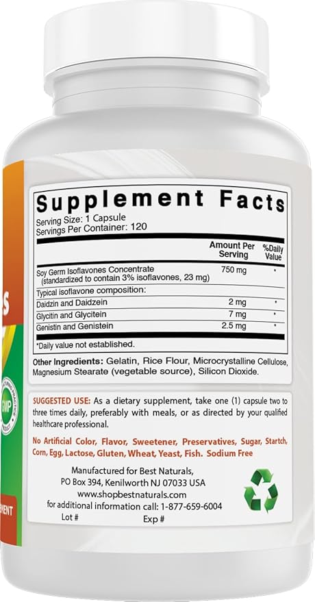 Best Naturals Soy Isoflavones 750 mg 120 Capsules (120 Count (Pack of 2))