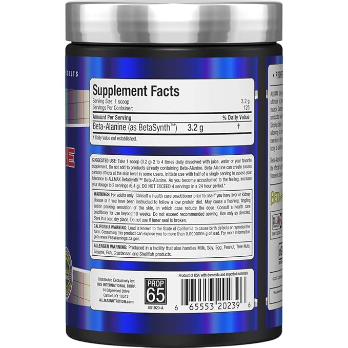 ALLMAX Nutrition Beta-Alanine Powder Performance Enhancer for Strength &amp Endurance 400g (14.11 oz)