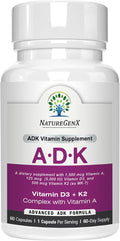 NatureGenX ADK Vitamin Supplement – Vitamins A D3 &amp K2 MK-7 for Bone Health &amp Calcium Absorption – Gluten-Free Non-GMO Soy-Free – 60 Capsules (2-Month Supply)