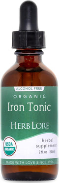 Herb Lore Iron Tonic - Organic Liquid Iron Drops Supplement for Kids &amp Women - Baby Infant &amp Toddler Friendly - Plant Based Vegan Gentle Non Constipating Herbal Tincture (2 fl oz)
