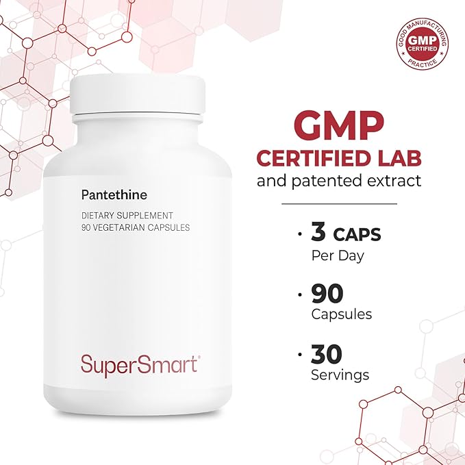 Supersmart - Pantesin Pantethine 600 mg per Day (Pantothenic Acid) - Active Vitamin B5 Supplement | Non-GMO &amp Gluten Free - 90 Vegetarian Capsules