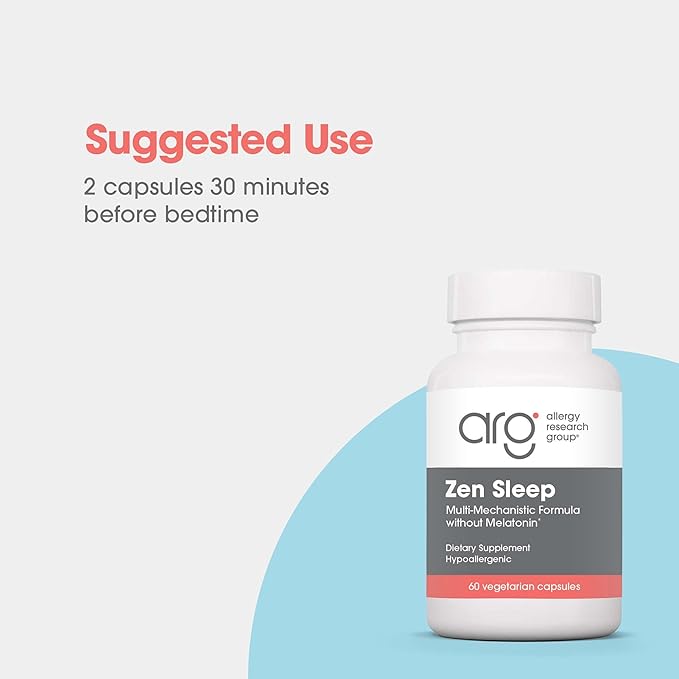 Allergy Research Group ARG Zen Sleep - Supports Relaxation and Natural Sleep Patterns Without Melatonin - L-Theanine GABA and 5-HTP Formula - Vegetarian &amp Hypoallergenic - 30 Servings - 60 Capsule