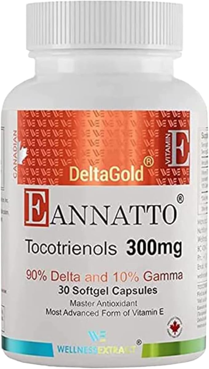 WELLNESS EXTRACT Eannatto Tocotrienols Vitamin E Supplements Tocopherol Free Non-GMO Gluten Free &amp Antioxidant (300MG 30 Softgels)