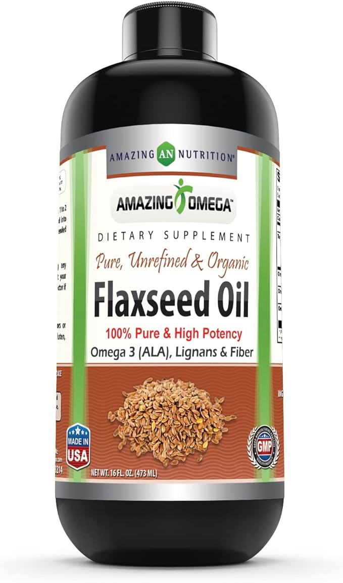 Amazing Omega Flaxseed Oil Supplement | Omega 3 Lignans &amp Fiber | 16 Oz | Non-GMO | Gluten Free | Made in USA