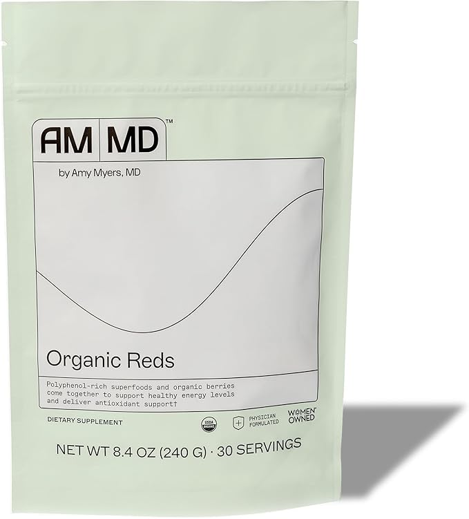 Amy Myers MD Organic Reds Superfood Powder - Supports Cellular Energy Circulation &amp Antioxidant Defense - Beet Root Aronia Raspberry - 30 Servings