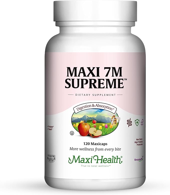Maxi Health Acidophilus Probiotic – 7M Supreme with Bifidobacterium &amp Prebiotic Apple Pectin – Digestive &amp Immune Support Gut Health Gas &amp Bloating Relief – Kosher 120 Veggie Capsules