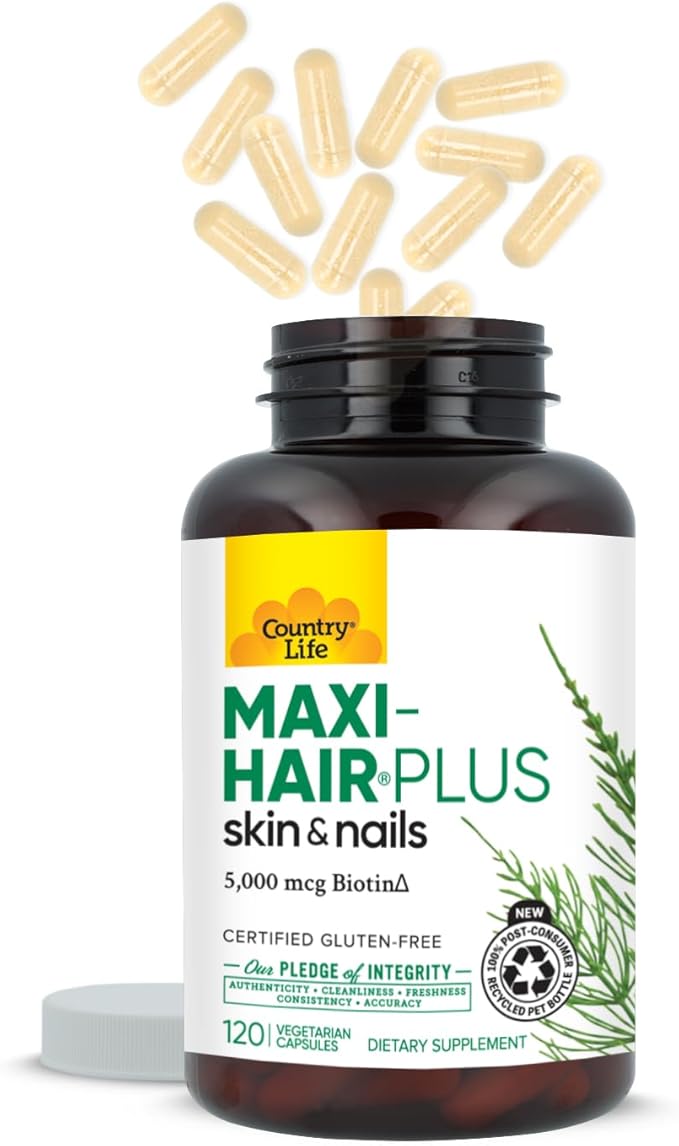 Country Life Maxi-Hair Plus Biotin Supports Healthy Hair Skin and Nails Daily Supplement 120 ct
