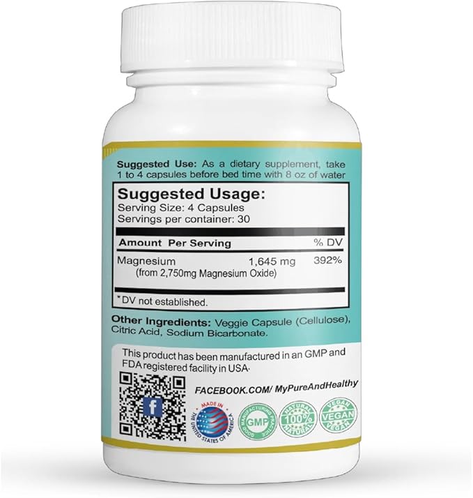Pure &amp Healthy Oxypure Magnesium Oxide Colon Cleanser with Sodium Bicarbonate Veggie Capsules 120 Count