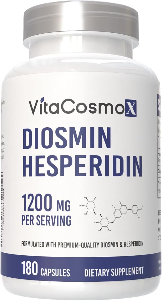 Diosmin Hesperidin 1200 mg Complex 180 Capsules Citrus Bioflavonoids Rich Fruit Extract 100% Vegetarian Non-GMO &amp Gluten Free Diosmin Supplement with Max Strength - 2 Packs