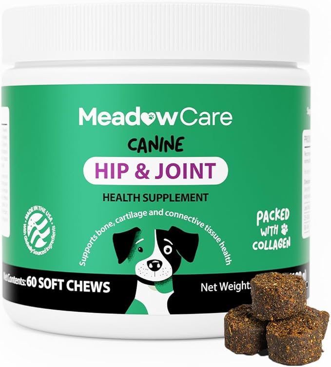 Hip and Joint Supplement for Dogs | MSM Chondroitin &amp Glucosamine for Dogs | Supports Bone Cartilage &amp Connective Tissue Health | Dog Joint Supplement | 60 Soft Chews180 g (6.35 oz) | Meadow