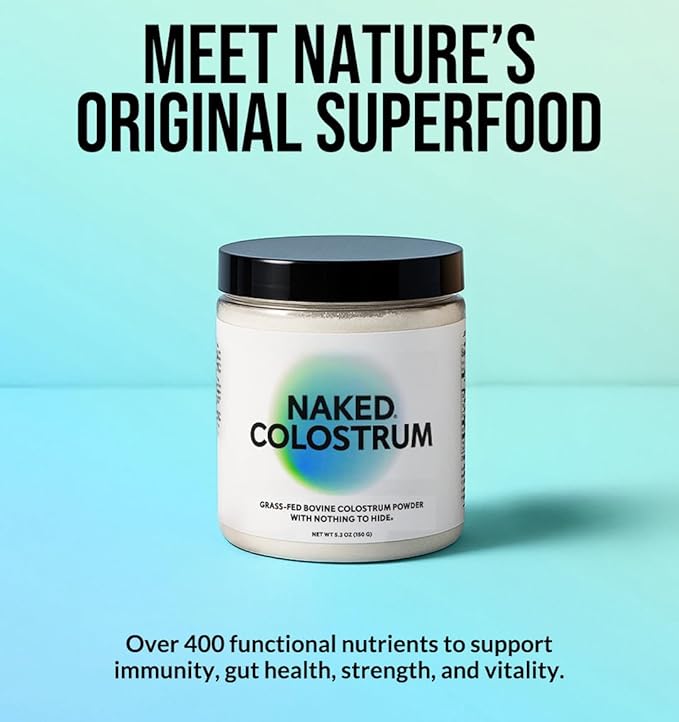 NAKED Colostrum &amp Super Greens Bundle – Grass-Fed Bovine Colostrum + Organic Greens with Prebiotics &amp Probiotics - Gut Skin Recovery &amp Immune Support