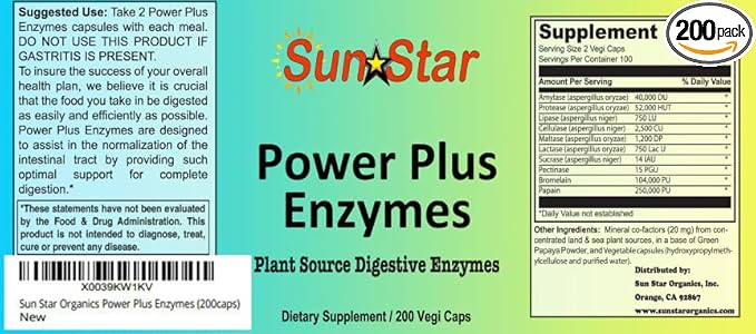 Power Plus Enzymes Digestive Supplement (200 Capsules)