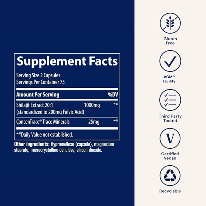 Trace Minerals Shilajit Capsules - Shilajit Supplement for Daily Wellness - Immunity Support - Energy Brain Health &amp Digestion Support - 150 Count (75 Servings)