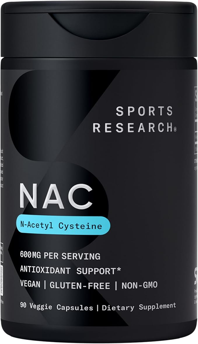 Sports Research® Antioxidant Support Pack - N-Acetyl L-Cysteine (NAC) 600mg CoQ10 100mg Enhanced w/Coconut Oil &amp Bioperine - Vegan · Non-GMO · Gluten Free