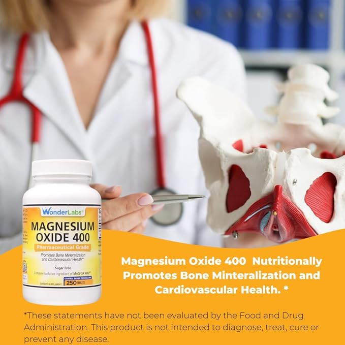 Wonder Labs Magnesium Oxide 400 483mg of Magnesium Oxide Pharmaceutical Grade** Compare to MAG-OX 400 ® - 250 Tablets
