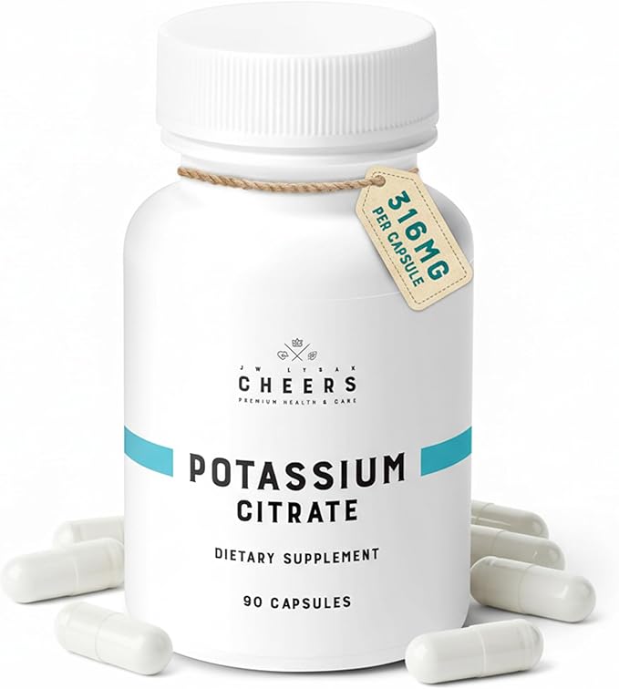 Cheers Potassium Citrate Supplement | 316mg Per Capsule | 20% Daily Value | Supports Muscle Nerve &amp Heart Function | High Absorption Electrolyte | 90 Vegan Capsules