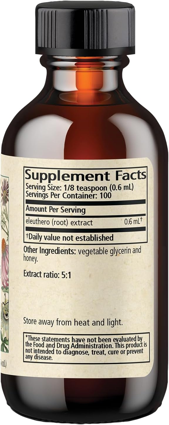 Wise Woman Herbals Eleuthero Botanical Syrup (formerly Solid Extract) 4:1 Alcohol-Free Adrenal &amp Stress Support Energy Stamina Mental Endurance Supports Balanced Mood &amp Immunity 2 Fl Oz