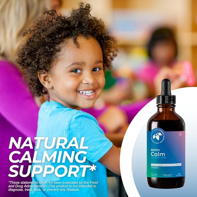 Mountain Meadow Herbs Berry Calm for Kids – Herbal Calcium Supplement for Strong Bones Teeth Focus &amp Relaxation Great Tasting Liquid Formula 4 oz