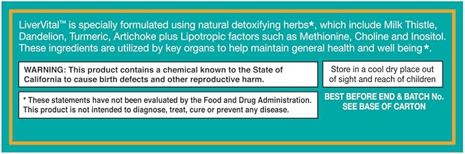 HealthAid LiverVital – Once-Daily Herbal Liver Support with Milk Thistle Dandelion Turmeric &amp Artichoke Plus Methionine Choline &amp Inositol | Vegetarian 60 Tablets