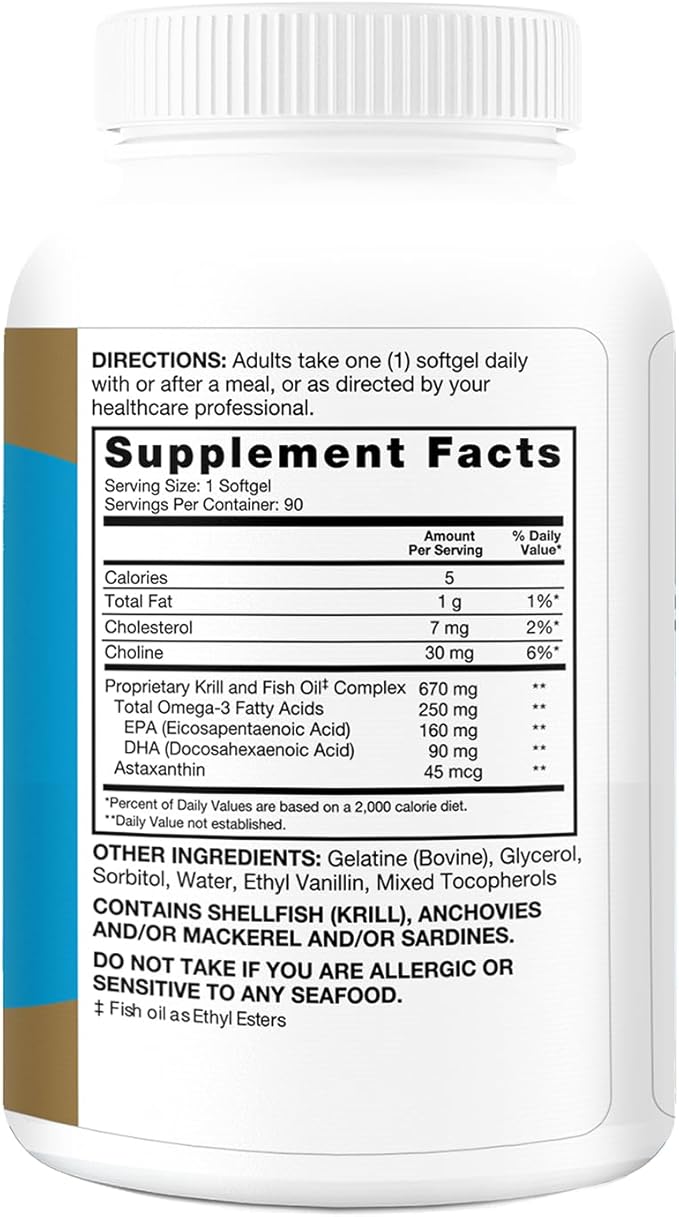 Qunol Advanced Omega 3 Krill and Fish Oil Complex 10x Better Bioavailability One Pill Dose 250mg EPA &amp DHA Supports Brain Eye Heart and Joint Health 90 Count (Pack of 1)