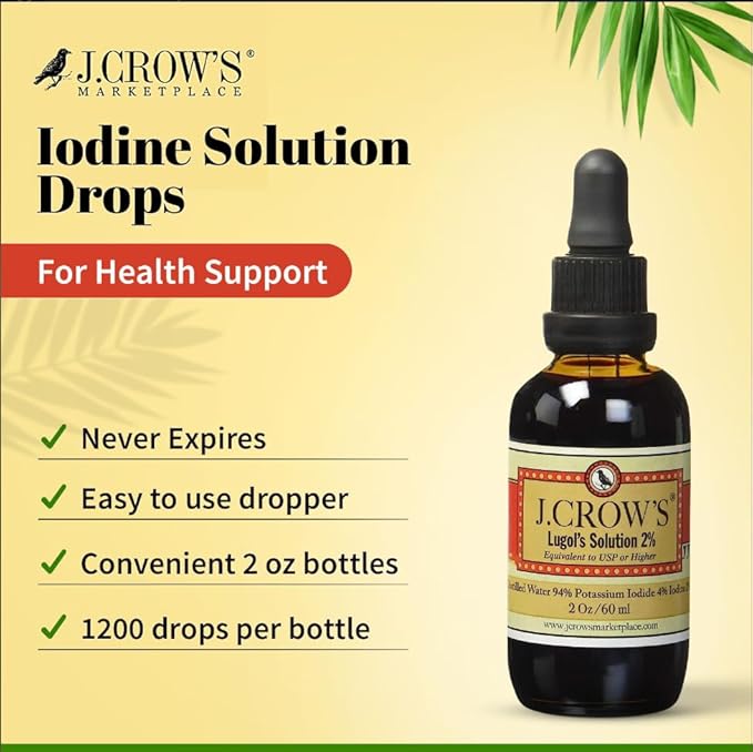 J.CROW'S® Lugol's 2% Iodine Solution &amp 'Folk Medicine' Book Bundle: Essential Iodine Formulation Since 1829 Paired with a New England Almanac of Natural Health Care Knowledge