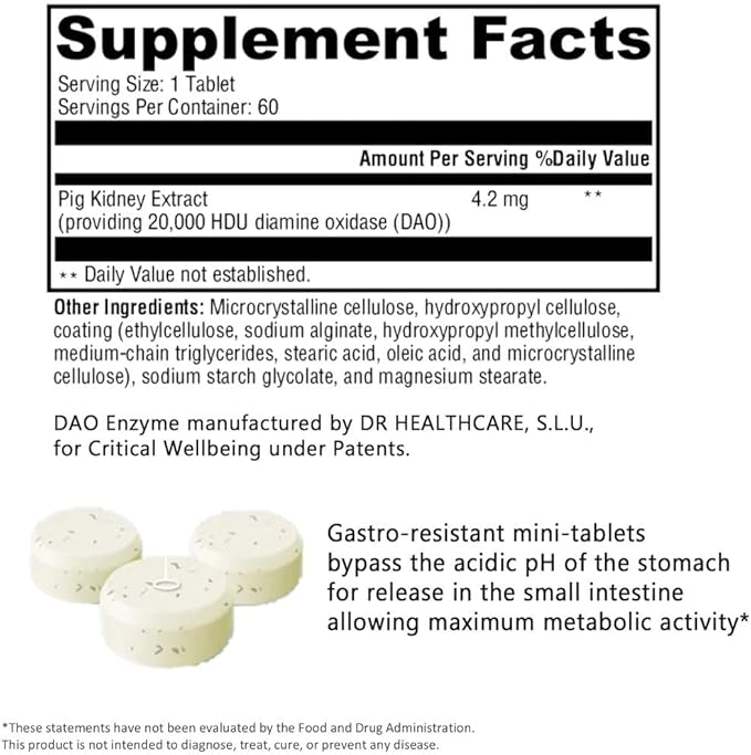 Histamine Manager – New and Improved Formula 20000 HDU of Diamine Oxidase DAO per tablet – Digestive Enzyme to Help Block and Manage Food-Derived Histamine Intolerance – 60 Tablets (1 Box)