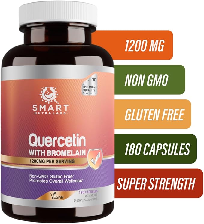 Smart Nutra Labs Quercetin with Bromelain- 180 Count 1200mg Serving- Supports Immune Health &amp Energy- Vegan Friendly Non-GMO Gluten Free Capsules