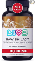 LIVS Raw Himalayan Shilajit Capsules - 1000mg per Serving - Concentrated 10:1 Extract with Fulvic Acid &amp 85+ Trace Minerals - Daily Energy &amp Immune Support - Vegan Non-GMO - 90 Count