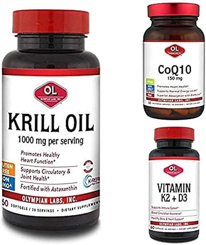 Olympian Labs - Heart Health Bundle - 1000mg Krill Oil 150mg CoQ10 K2 D3
