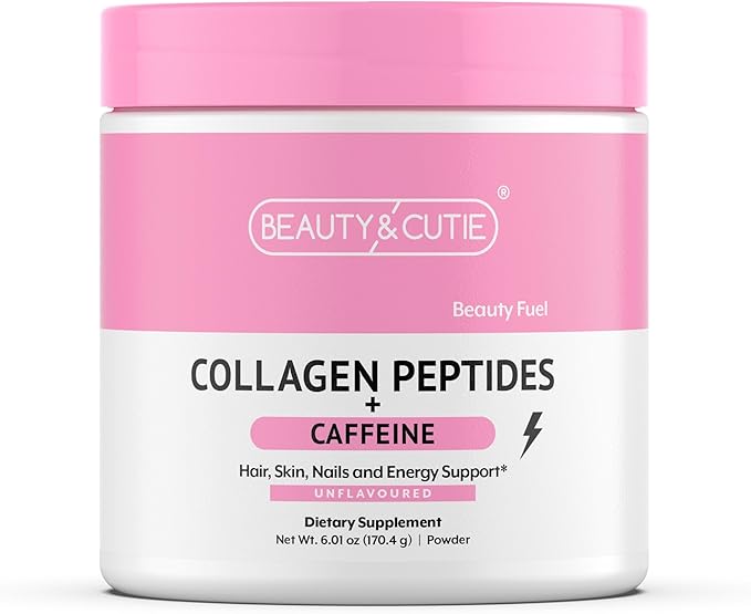 Collagen Peptides with Caffeine 200 mg Powder Grass Fed for Hair Skin Nails and Energy Support Gluten Free Unflavored 6.01 oz