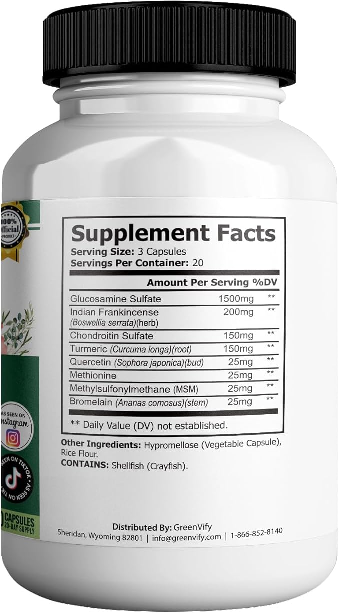 Flexigenics Max Extra Strength Joint Support Supplement 1500mg Glucosamine 60 Capsules 20 Day Supply (2)