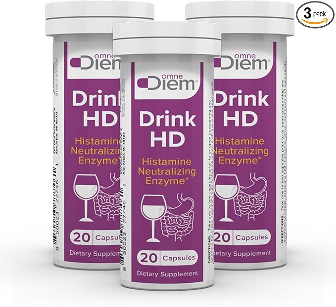 Omne Diem DrinkHD 20 Count 3 Pack - Diamine Oxidase - DAO Enzyme in a convienant Carry Package.