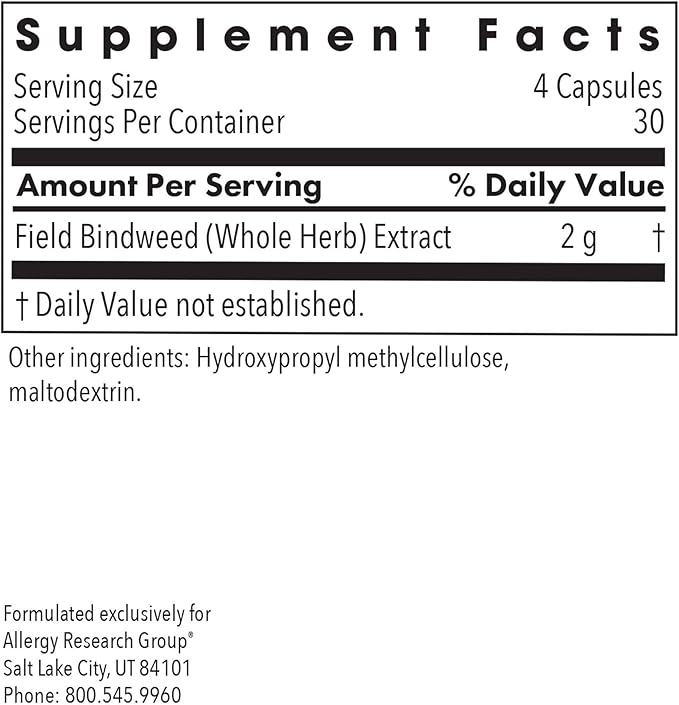 Allergy Research Group ARG VascuStatin Formula - Supports Immune Function and Tissue Health - Delivers 2 g Field Bindweed Extract per Serving - 30 Servings - 120 Capsules