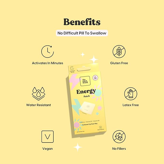 The Patch Brand Energy Patches | Supports Energy with Caffeine and B5 and B3 | All Natural Wellness Patch Plant Based and Cruelty Free Water Resistant Patches that Last All Day