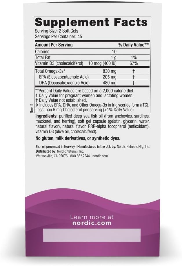 Nordic Naturals Prenatal DHA Strawberry - 90 Soft Gels - 830 mg Omega-3 + 400 IU Vitamin D3 - Non-GMO - 45 Servings