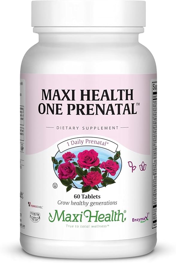 Maxi Health Prenatal Vitamins for Women – One Daily Prenatal Vitamins with Iron Folate Choline Vitamin D3 and Essential Nutrients – High Absorption prenatals Supplement – 60 Day Supply