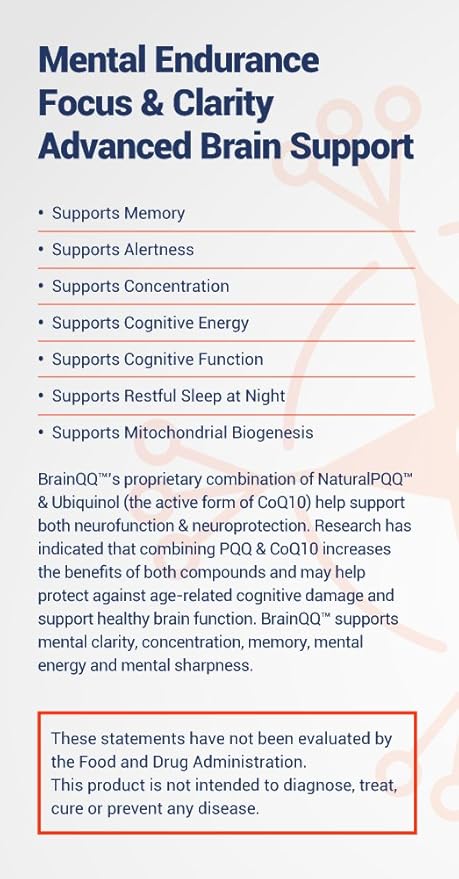 BrainQQ Get Smart! Enhanced HIGH Absorption Nootropic Brain Formula-Concentration Focus Clarity &amp Memory Peak Performance. 100mg of Ubiquinol (QH) Plus Natural PQQ 20mg