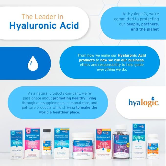 Hyalogic Hyaluronic Acid Gummies – Supplement for Joint Skin &amp Eyes – Mixed Berry Flavor – Gummy Vitamins for Women &amp Men – Gluten-Free Non-GMO 60 Count