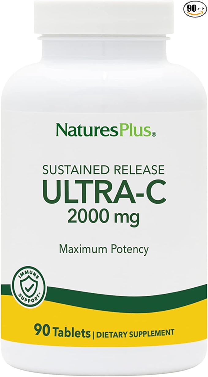 Natures Plus Ultra C W/Rose HIPS Sustained Released - 2000 mg 90 Vegetarian Tablets - Maximum Potency Immune Support Antioxidant - Free-Radical Defense - Gluten-Free - 90 Servings