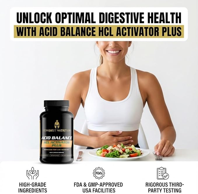 Acid Balance HCL Activator 90 Capsules Pepsin Digestive Enzyme Health Supplement Non-GMO Gluten-Free Vegan Nutrient Indegestion Support