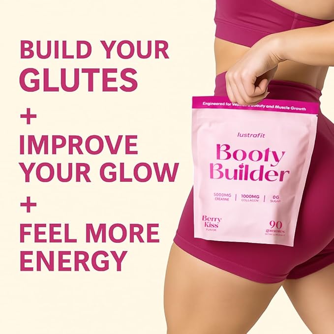 Booty Gummies - Booty &amp Glute Builder - Creatine Gummies with Collagen for Women | Sugar-Free | glute and Glow Berry Kiss Flavor