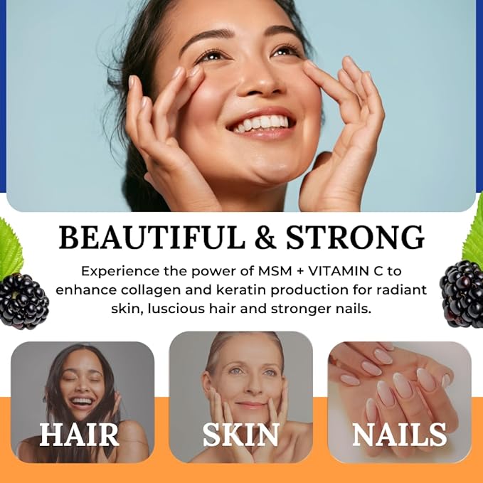 Twig &amp Leaf MSM + Vitamin C Powder – MSM Powder for Hair Growth Nails &amp Joint Support – MSM Powder Supplement - Non-GMO Gluten Free – 30 Servings - 7.9 oz
