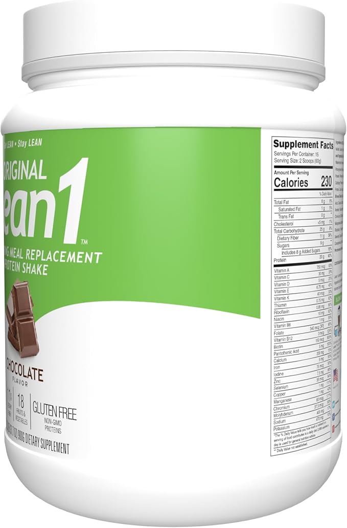 Lean1 meal replacement protein powder chocolate flavor 15 serving tub