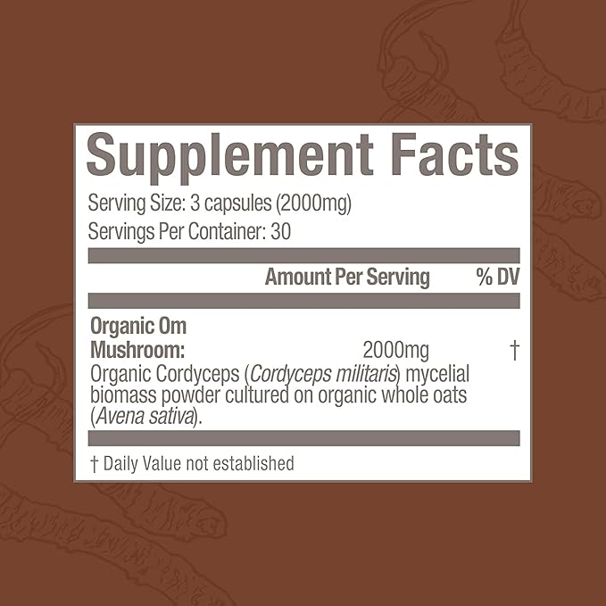 OM MUSHROOM SUPERFOOD Cordyceps Mushroom Capsules Superfood Supplement 90 Count 30 Days Organic Energy Supplement for Stamina and Endurance
