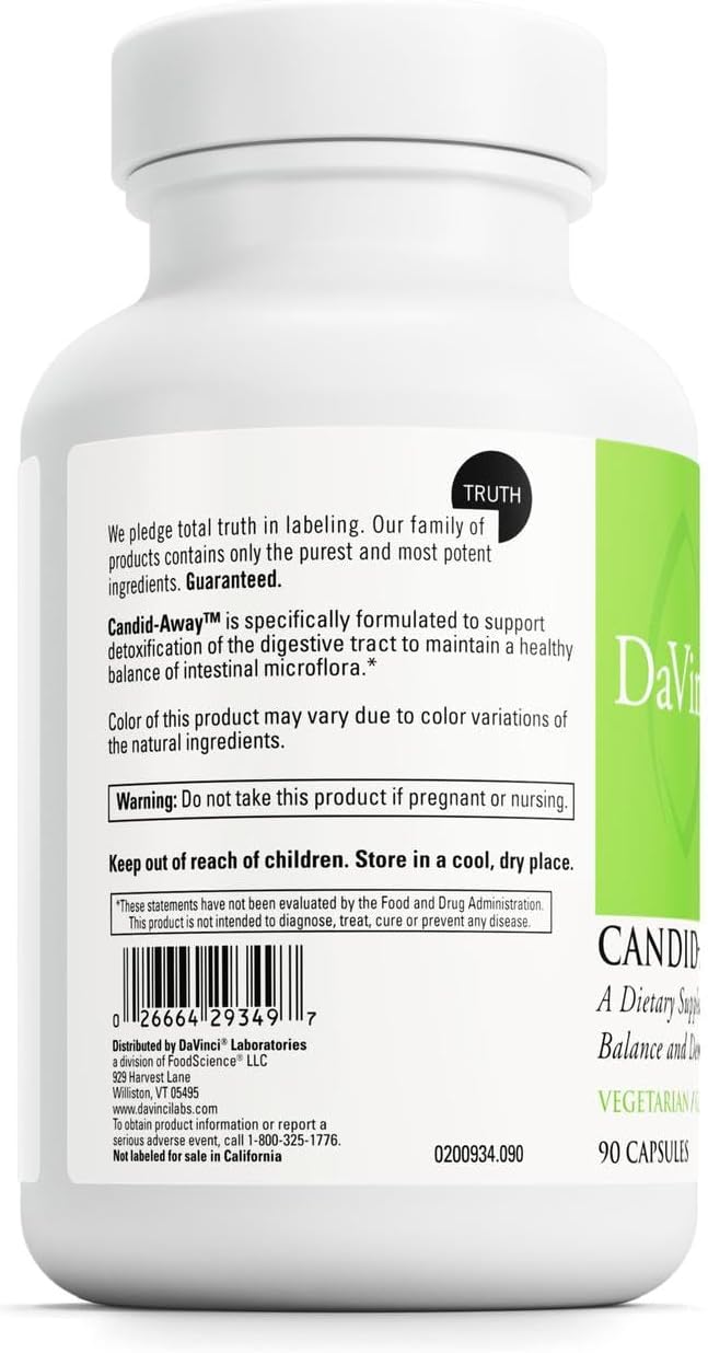 DAVINCI Labs Candid-Away - Digestive Gut Health Support Immune System Support with Digestive Enzymes Calcium Magnesium &amp More* - 90 Vegetarian Capsules (30 Servings)
